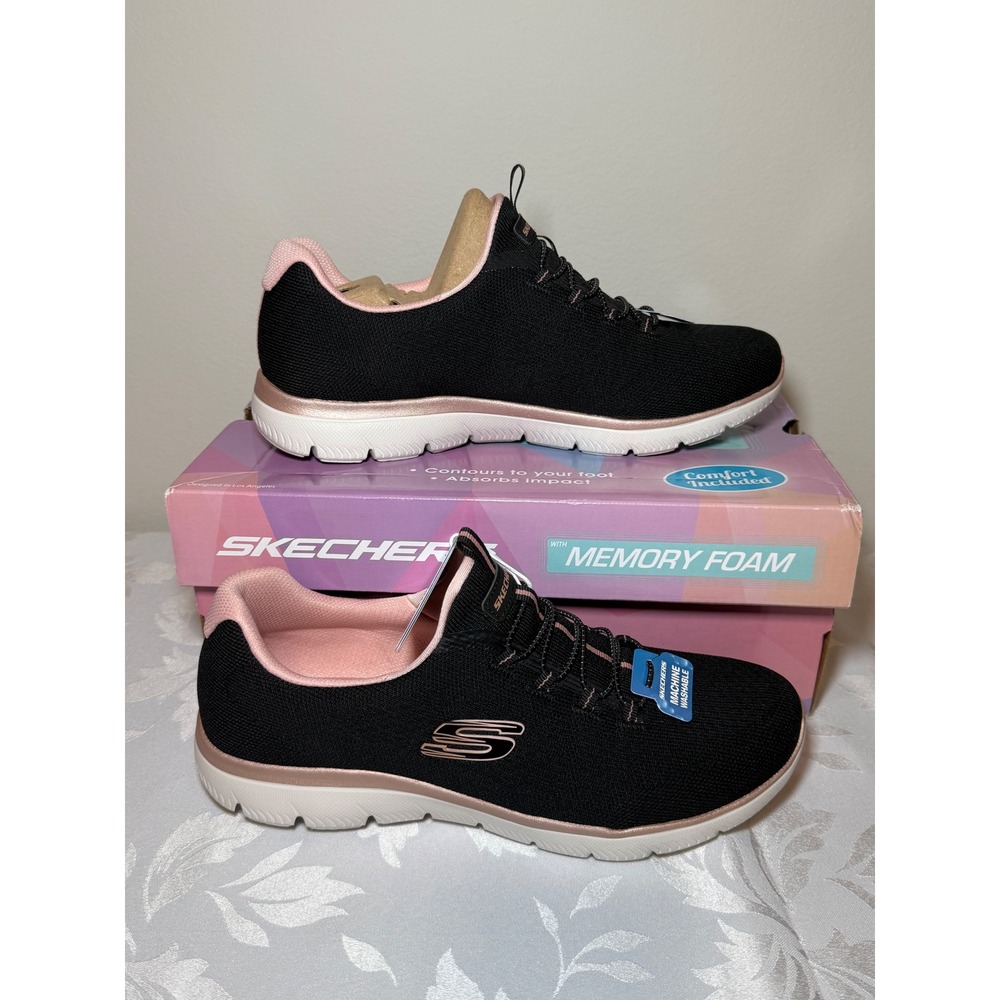 Skechers Summits Brilliant Glow Black Rose Gold Sneakers Womens 9